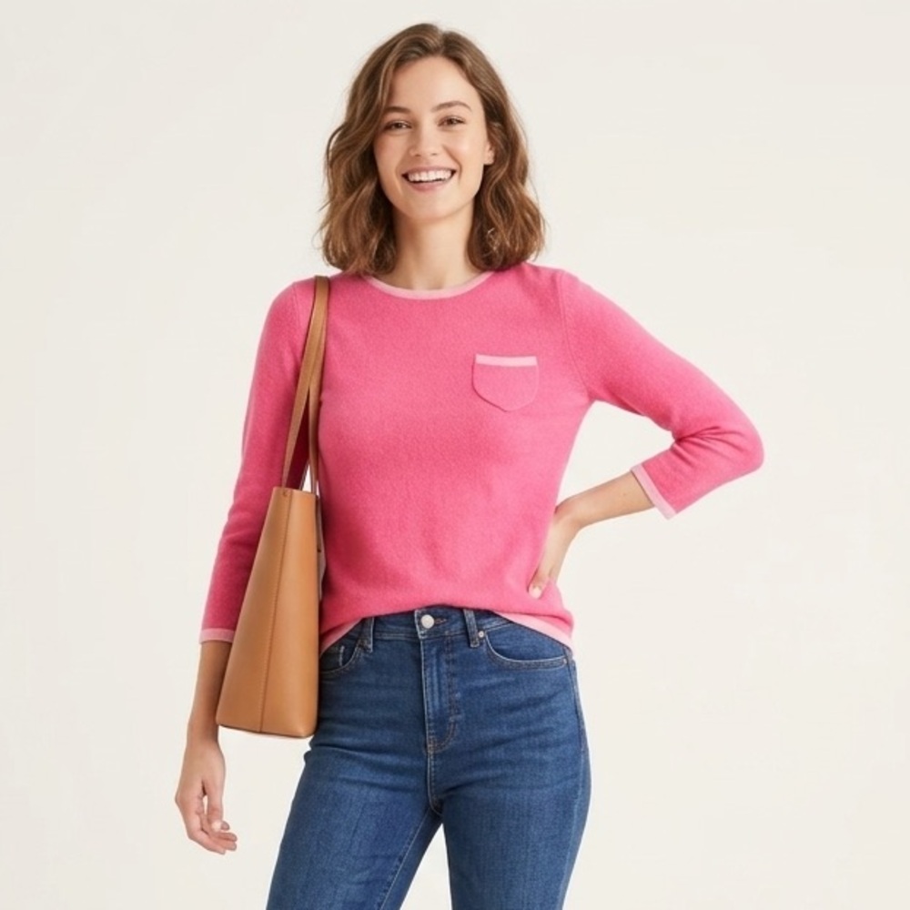 Cashmere 100% Vibrant Pink Crew Neck Sweater by Express